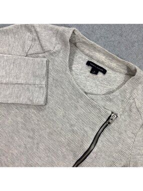 Tommy Hilfiger Women's M Gray Ribbed Cotton Asymmetrical Zip Moto Jacket